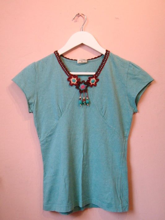 Light Blue Shirt With An Embroidery Collar