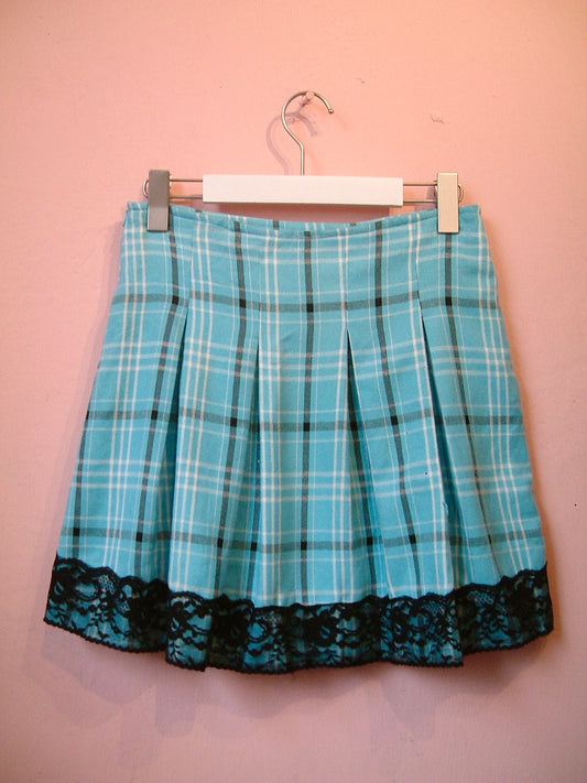 Blue Plaid With Black Lace skirt