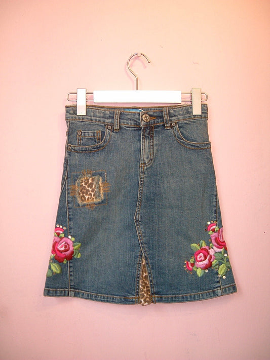 Denim With Leopard and Flower embroidery