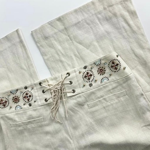 90s embroidery wide-leg pants