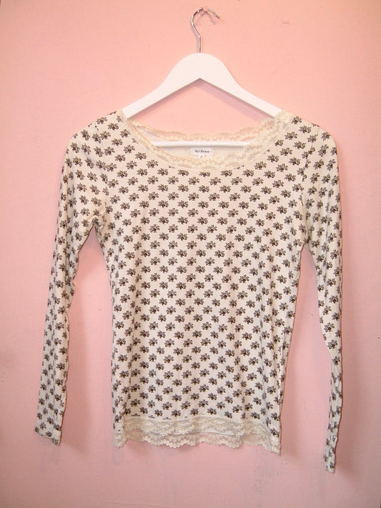 White Long Sleeve With Brown Flower Patterns